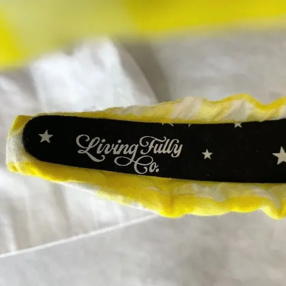 Living Fully Headband Yellow Gingham Knotted Allover Smiley Face w/ Dust Bag OS - Picture 9 of 11